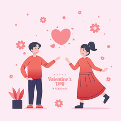 Couple Man Woman Vector Valentine Cute Cartoon Character Illustration