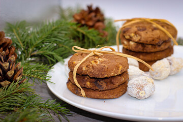 Fototapeta na wymiar Christmas motifs. Delicious cookies for Santa.