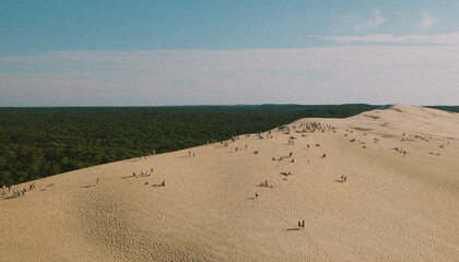 Old grainy picture of Dune du Pilat in France during day