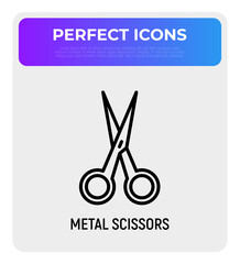 Metal scissors thin line icon. Modern vector illustration for logo hairdresser.