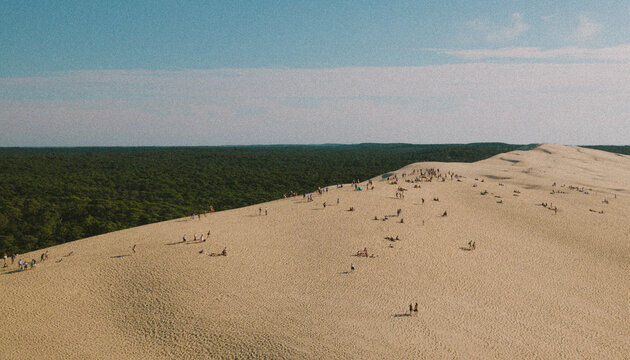 Old grainy picture of Dune du Pilat in France during day