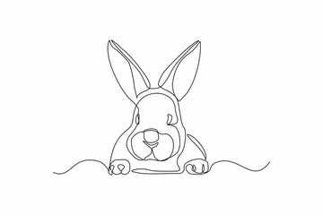 Continuous line drawing of cute rabbit squirell portrait close up. Single one line art of beautiful bunny rabbit head animal pet. Vector illustration