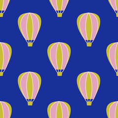Seamless vector balloon pattern. Multicolor hand drawn airship background. For fabric, textile, banner, design, wrapping.