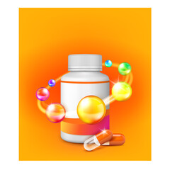 Children Vitamin health poster. Food supplement. Natural cemistry vitamin. realistic poster vector Illustration