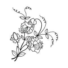 Decorative flowers, bouquet. Vector stock illustration eps10. Isolate on white background, outline, hand drawing.