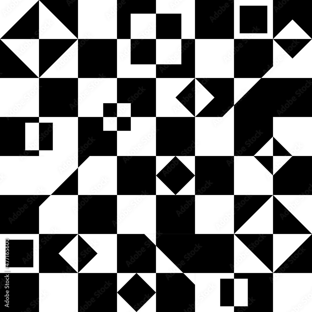Poster Abstract black and white vector pattern. Geometric shapes resemble a chessboard. Vector of geometric shapes - rhombuses and squares.
