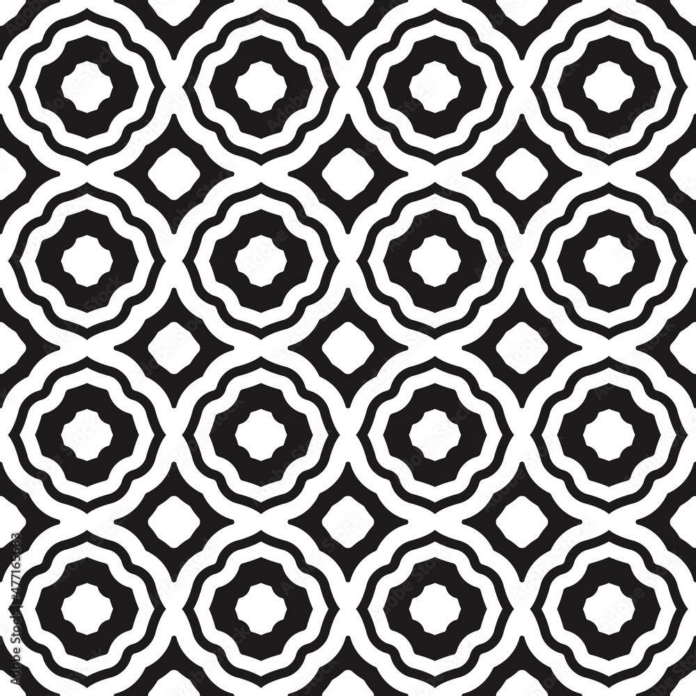 Poster Black and white shapes alternate and create a seamless pattern with black on white and vice versa.