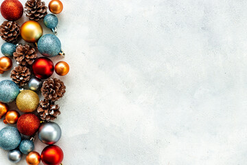 Colorful baubles decoration for Christmas and New Year background