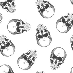 Seamless pattern of vintage monochrome skull. Vector illustration
