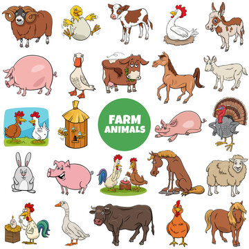 funny cartoon farm animal characters big set