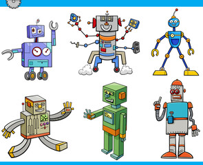 funny robots and droids cartoon characters set