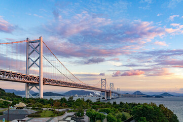 Fototapeta na wymiar The bridge called “Seto Ohashi” is connecting Shikoku island and the main island of Japan