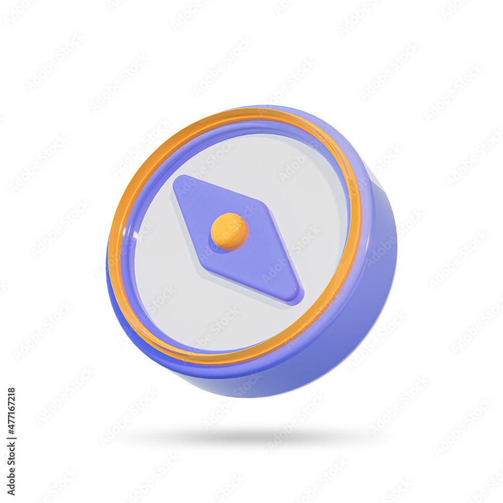 Poster location direction map navigation compass sign on white background minimal cartoon look 3d render