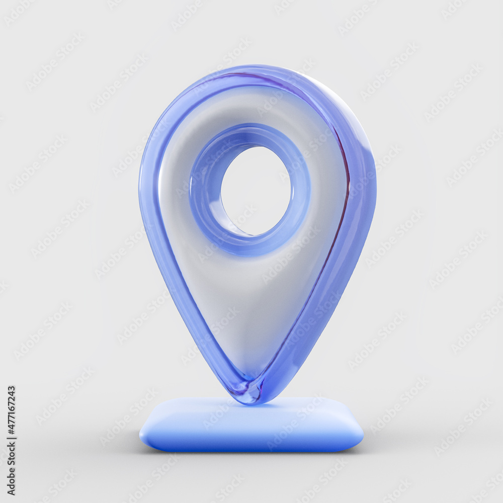 Poster location pin pointer icon glass morphism bubble realistic symbol on white background 3d render