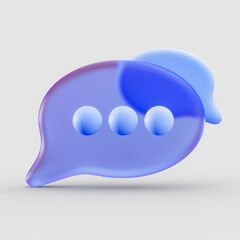 chat message icon on speech glass morphism bubble realistic symbol on white background 3d render