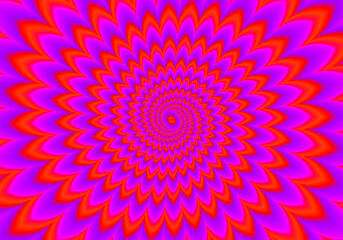 Scarlet flower. Red flower blossom. Optical expansion illusion.