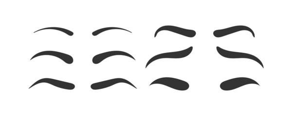 Various shapes, angles thin eyebrows hand drawn.