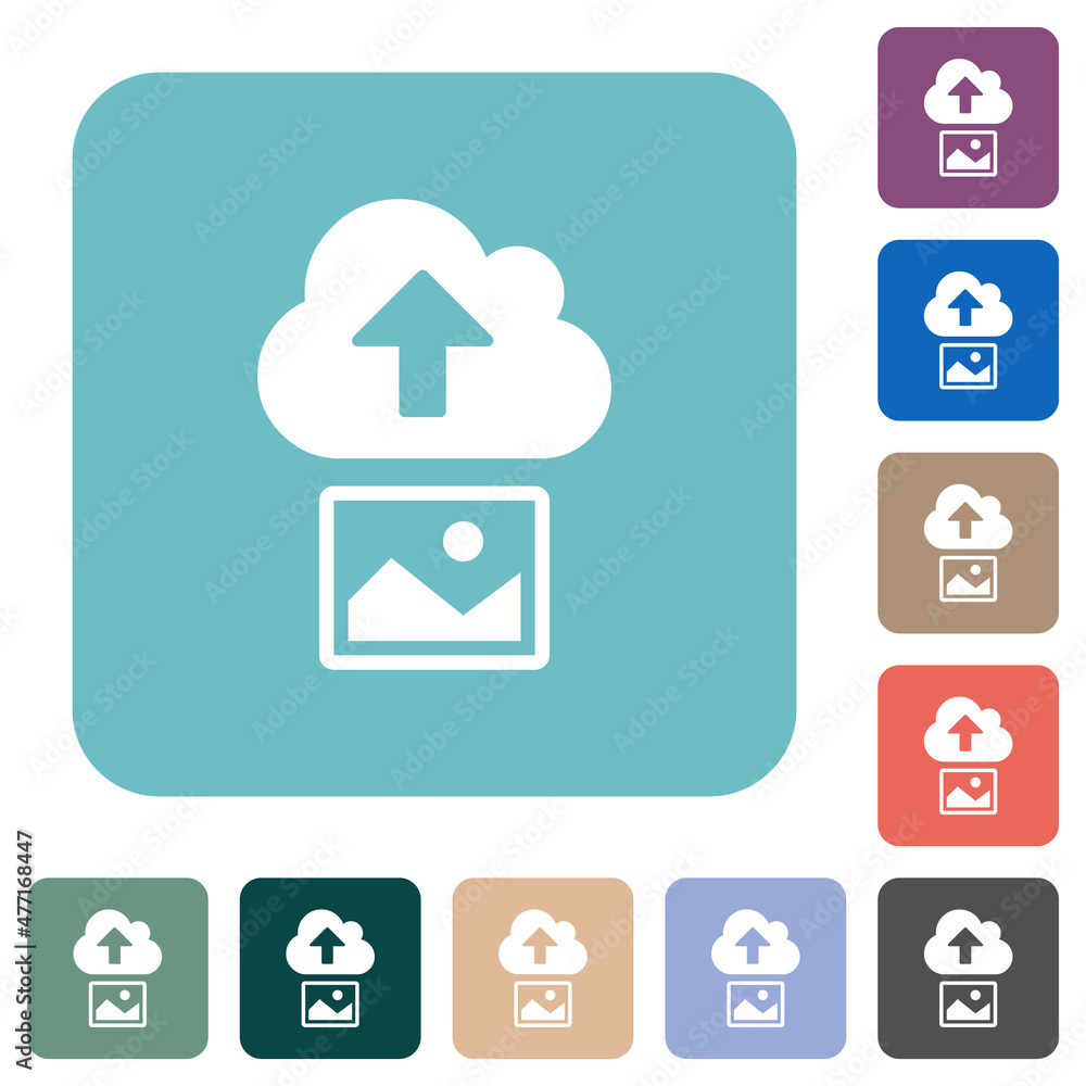 Poster upload image to cloud solid rounded square flat icons