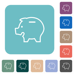 Left facing piggy bank outline rounded square flat icons