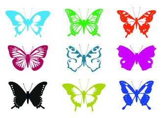 Fototapeta na wymiar Set colour Butterfly. Vector outline icons.