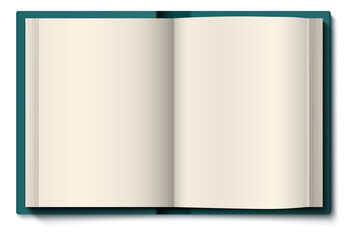 Two page spread mockup. Realistic open book top view