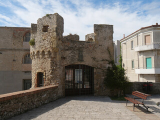the Torricella along the city walls of the Swabian Castle in Termoli with the  Adriatic Sea in the background