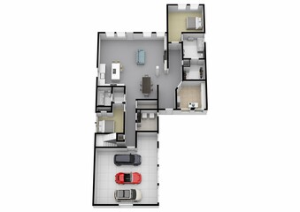3D Floor plan of a home, 3D illustration. Open concept living apartment layout