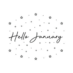 Handwritten Hello January Text On White Background . Beautiful Card Vector