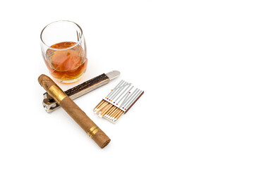 Quality cigars with cognac, cutter and matches