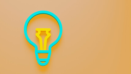 top view, bulb minimal icon Symbol in 3D rendering isolated on yellow background