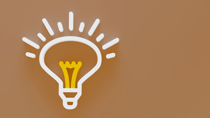 glowing light bulb minimal icon Symbol in 3D rendering isolated on gold background