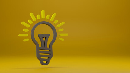 light bulb minimal icon Symbol in 3D rendering isolated on yellow background