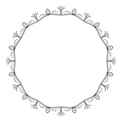 Abstract Black Simple Line Round Circle With Leaf Leaves Frame Flowers Doodle Outline Element Vector Design Style Sketch Isolated Illustration For Wedding And Banner