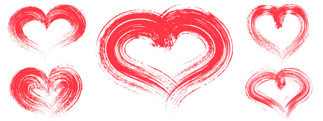 Grunge hearts. Set of design elements for Valentine's day. Vector illustration.