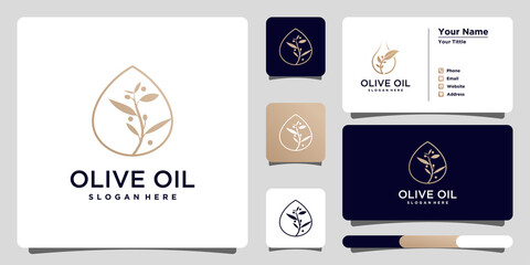 Olive oil logo design template unique and business card. Premium Vector