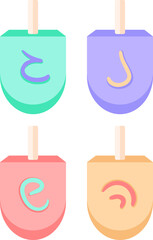 Set of colorful Hanukah dreidel, sevivon vector icon isolated on white background