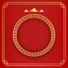 Chinese background, decorative classic festive red background and gold frame, vector illustration