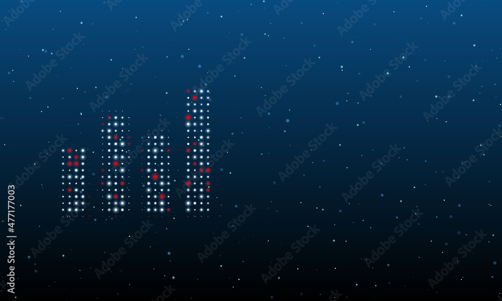 Poster on the left is the chart line symbol filled with white dots. background pattern from dots and circle