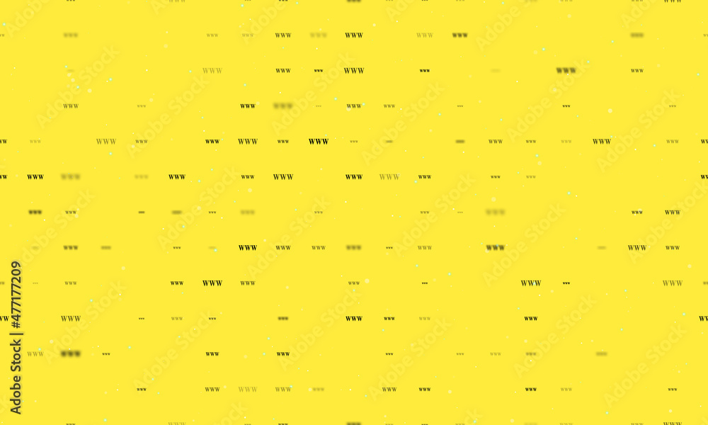Poster Seamless background pattern of evenly spaced black www symbols of different sizes and opacity. Vector illustration on yellow background with stars