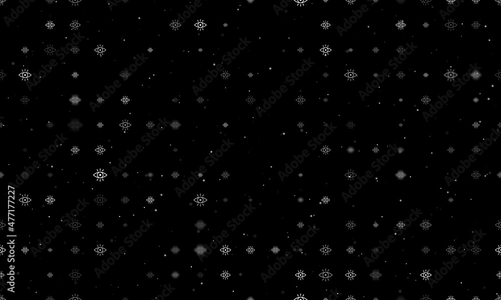 Poster seamless background pattern of evenly spaced white vision symbols of different sizes and opacity. ve
