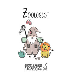 Cute gnome alphabet Profession. Letter Z - Zoologist