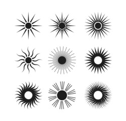 Set black lines boho sun