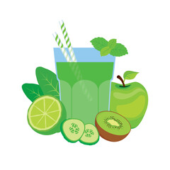 Healthy fresh vitamin green vegetable fruit juice drink icon vector. Glass of green smoothie icon. Green detox juice icon isolated on a white background