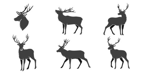 Collection od deer's silhouettes. Vector illustration.