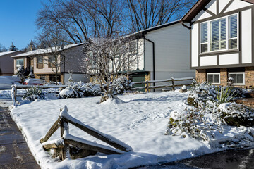 House in cold winter time covered with snow,  Burlington,  Ontario,  Canada