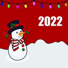 New Year 2022 Decoration Poster Card With Snowman Vector Illustration
