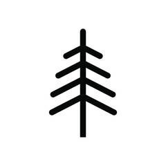 Silhouette of a Christmas tree. Black icon isolated on white background. Cute pattern illustration for creating postcards, designation of the forest on the road. Vector.