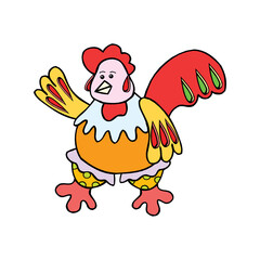 Chicken Rooster, rooster cartoon .Beautiful colorful rooster isolated on white background