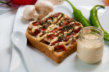 Snack and fries with mushroom and pepper