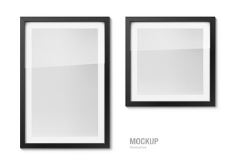 Square and rectangular frame on a white wall. Can be use for presentation your picture. Mockup for place of picture. EPS10.	